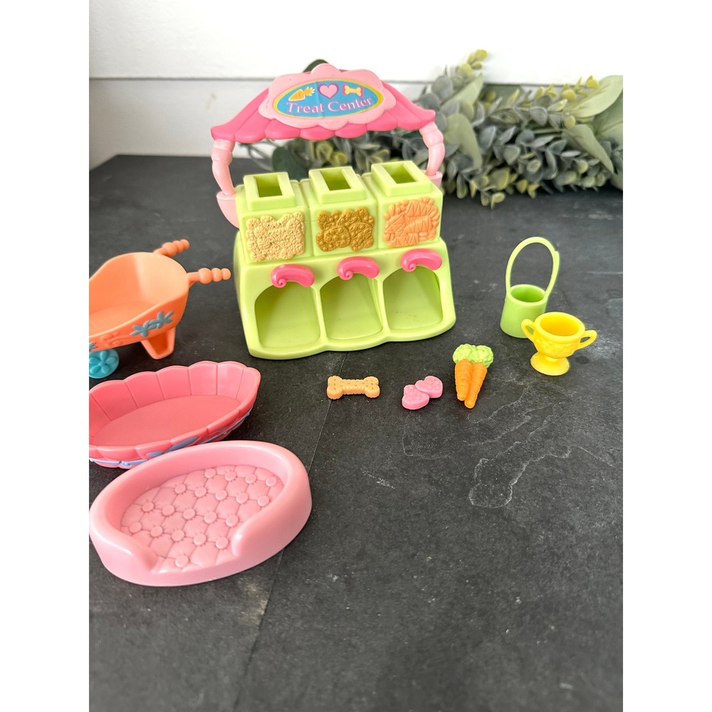 Littlest Pet Shop Treat Center accessory lot pet bed wheelbarrow LPS Hasbro